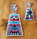 Old micro inlay turquoise Mexican Earrings, sterling silver