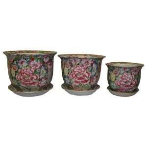  set of 3   hand painted, Thousand Flowers design Patio, Lawn & Garden