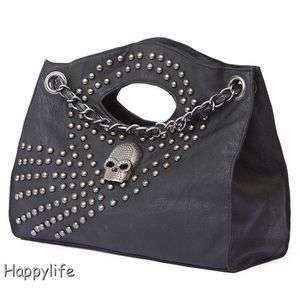 Punk Skull Black Chain Rivet Handbag Women Leisure Bag PU Leather 