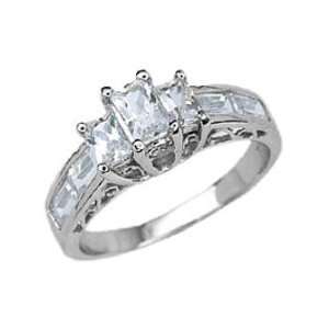  Sterling Silver Rhodium Engagement Ring with Clear CZ 