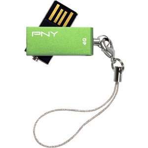  PNY Micro Swivel Attach 4 GB USB 2.0 Flash Drive   Green. 4GB 