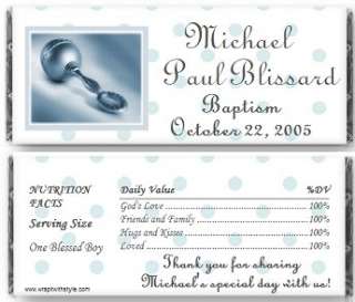 Boys Baptism Christening candy bar wrappers favors  