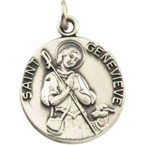 St Genevieve Medal with 18.00 Inch Chain in Sterling Silver