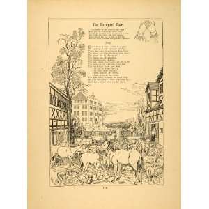  1879 Print Barnyard Gate Farm Animals Friedrich Froebel 
