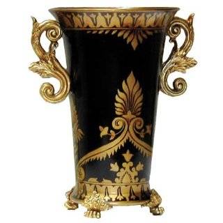 Hand painted porcelain flower vase with resin brass accents 