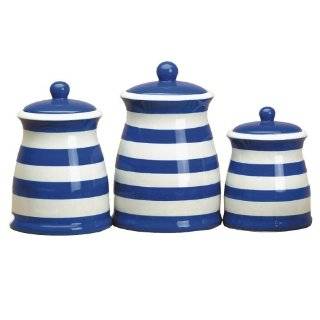 Terramoto Ceramic Stripes 3 Piece Canister Set, Royal Blue