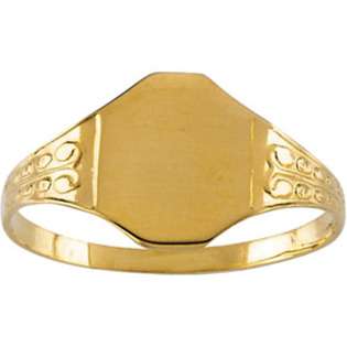 JewelryWeb 14k Yellow Gold Child Signet Filigree Ring 7.5x6.5mm Sz 6 