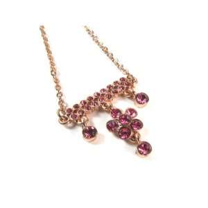  Pink Sparkles Chandelier Dangle Pendant on Gold Colored Chain Jewelry