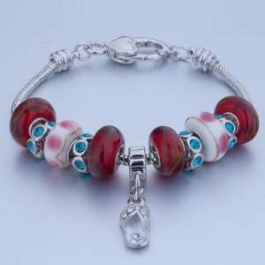 Mothers Day Gifts Murano Glass Beads Dangle Slipper Bracelet Fits 