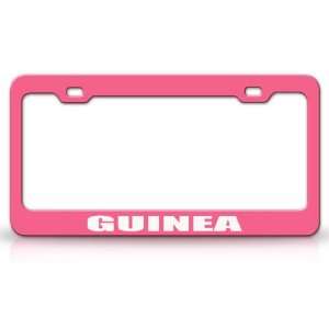 GUINEA Country Steel Auto License Plate Frame Tag Holder, Pink/White