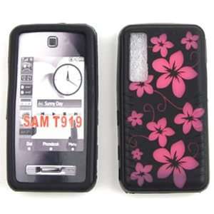 Samsung Behold T919 Deluxe Silicon Skin, Pink Flower on Black Silicone 