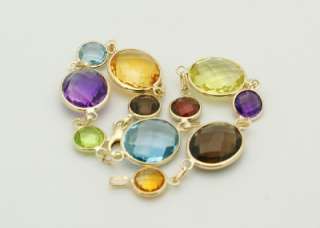   Gold Fancy Cut Oval&Round Multi Colored Gemstones Bracelet 7 1/2 New