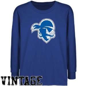 Seton Hall Pirates Youth Royal Blue Distressed Logo Vintage T shirt 
