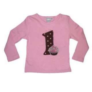    1st Birthday Cupcake Long Sleeve Shirt in Pink and Brown Clothing
