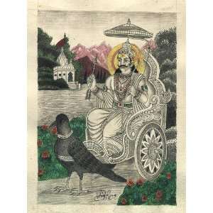 Lord Shani (Saturn)   Watercolor on Old Paper   Artist Vinod Bhardwaj 