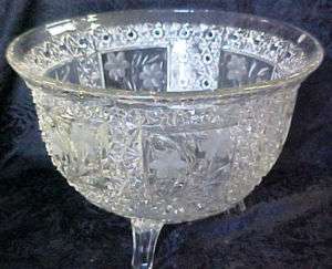 Pressed Glass FOOTED CENTERPIECE BOWL w/ETCH FLOWERS  