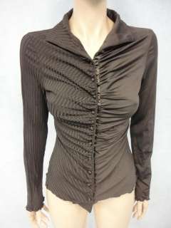 Anac Designed by Kimi Brown Ruched Button Down Shirt Top M Medium 