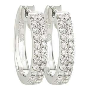 14K White Gold Pave Set Round Diamond Hoop Earrings (0.23 ctw, GH, SI1 