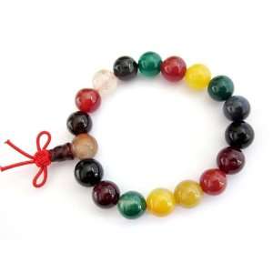   Buddhist Multi Color Agate Beads Prayer Mala Meditation Wrist Bracelet