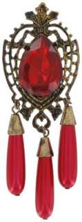Vintage 1980s Big Jewel Dangle Pin Brooch Red  