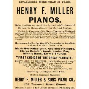  1888 Vintage Ad Henry F. Miller & Sons Piano Co. Boston 