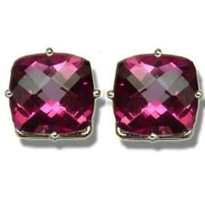    8mm Checkerboard Mystic Pink Topaz White Gold Earring Jewelry