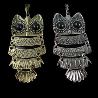 Fashion Bronze Silver Cute Owl With Big Eye Pendant Necklace  
