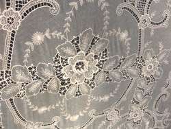 French Antique Vintage Tambour Net LACE Embroidered TABLECLOTH 