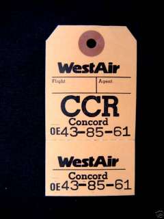 WEST AIR Airlines Magazine, Concord ,CA (CCR) Bag Tag, Concord City 