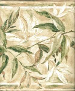 Wallpaper Border Green & Cream Palm Bamboo Leaves  