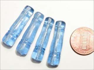 ANTIQUE CZECH BIG BLUE TUBE DROP GLASS BEADS 30 mm  
