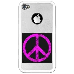  iPhone 4 or 4S Clear Case White Peace Symbol Grunge PinkL 