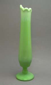 Vintage Westmoreland Green Milk Glass Swung Bud Vase  