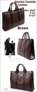 Mens Cowhide Leather Bag Business Briefcase Men 2lBrown  