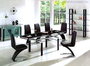 108DT Dining Table Modern Expandable Black Glass  