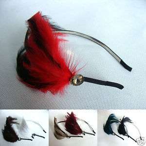 Feather Crystal Headband Fascinator Wedding ChurchMulti  