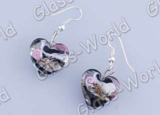 72★FREE★Heart Lampwork Glass Pendant necklaces+earrings  