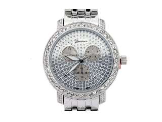 NEW ICED OUT HIP HOP GENEVA PLATINUM SILVER WATCH  