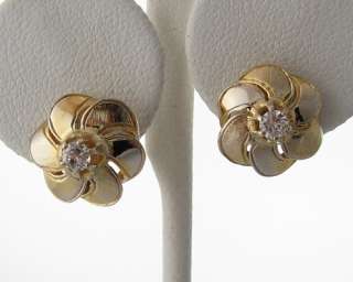 Estate Genuine Diamonds Solid 14k Gold Flower Earrings  