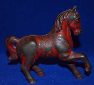Red Prancing Horse Piggy Bank Cast Iron  