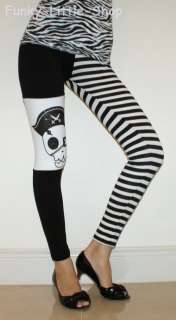 black skull & striped leggings tight punk rock emo p419  