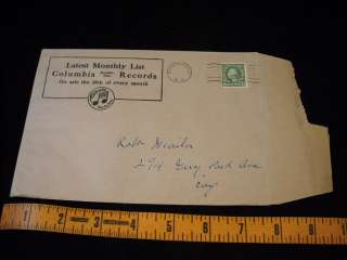 Columbia Records Antique Envelope Cancelled Stamp  