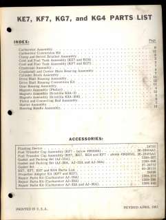 1961 MERCURY OUTBOARD KE7 / KF7 / KG7 & KG4 PARTS MANUAL / ORIGINAL 