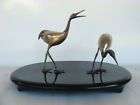 Vintage Asian Signed Crane Bird Metal Art Sculpture