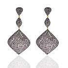 NATURAL PAVE DIAMOND 14K SOLID GOLD .925 STERLING SILVER EARRING 