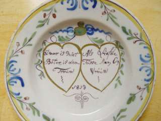 Superb Rare Dutch Delft Wedding Plate 1813 Polychrome  