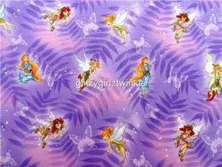 New Disney Fairy Tinkerbell Fabric BTY Tink Purple Cartoon Movie 