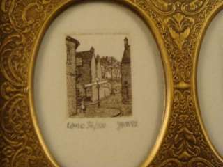 MINIATURE LE SIGNED ARCHITECTURAL ENGRAVINGS EMBOSSED FRAME  