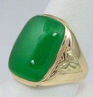 MENS RING ANTIQUE VINTAGE DECO COLLECTIBLE ESTATE JADE 10K YELLOW GOLD 