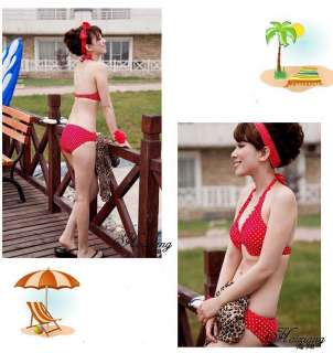 Sexy Red Polka Dot Bikini Set Halter Padded Swimsuit Swimwear S M L 
